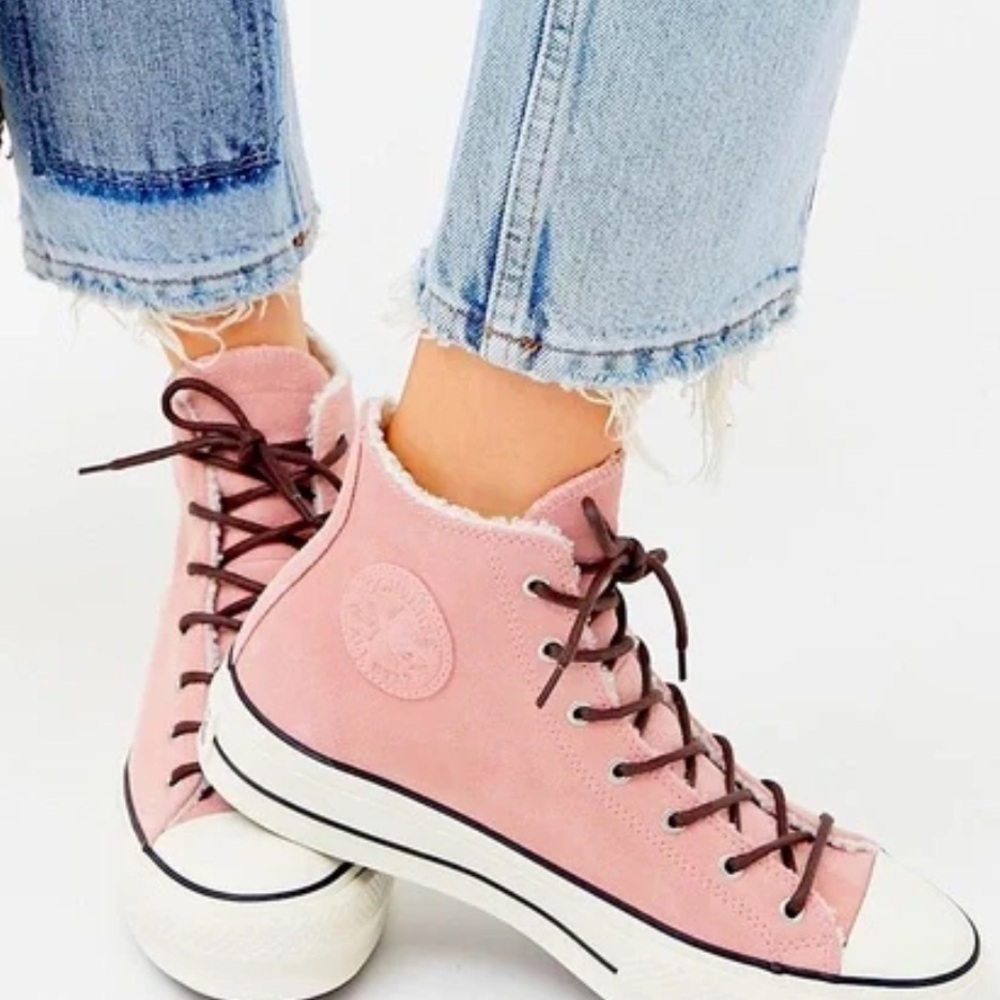 CONVERSE All-Star Platform Suede Leather Sherpa Pink High-Top Sneakers - Picture 2 of 14